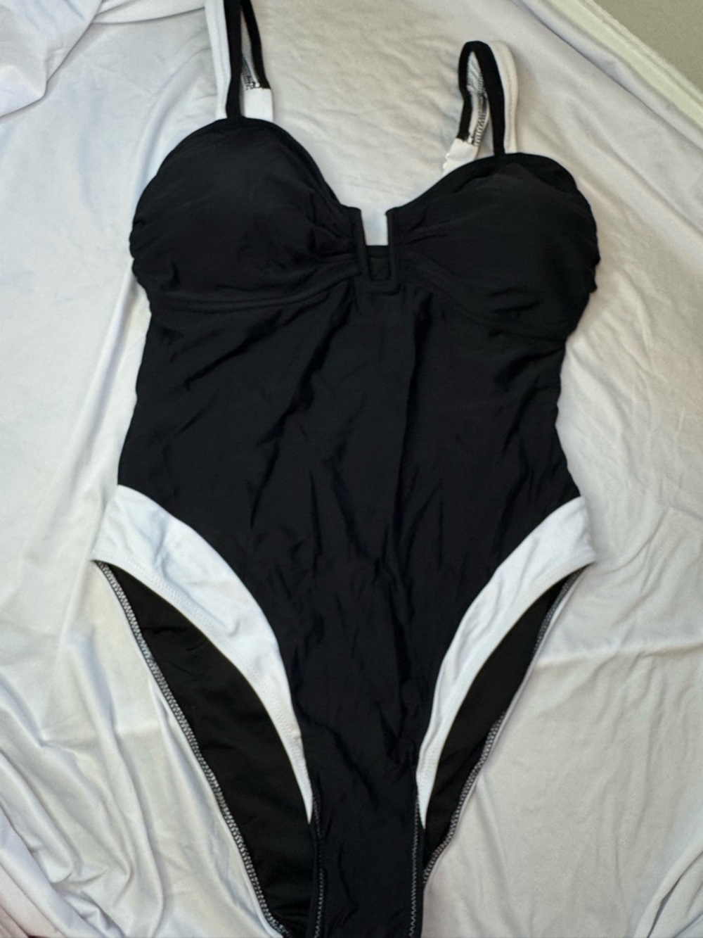 Black and White One-Piece Swimsuit with Contrast Panels